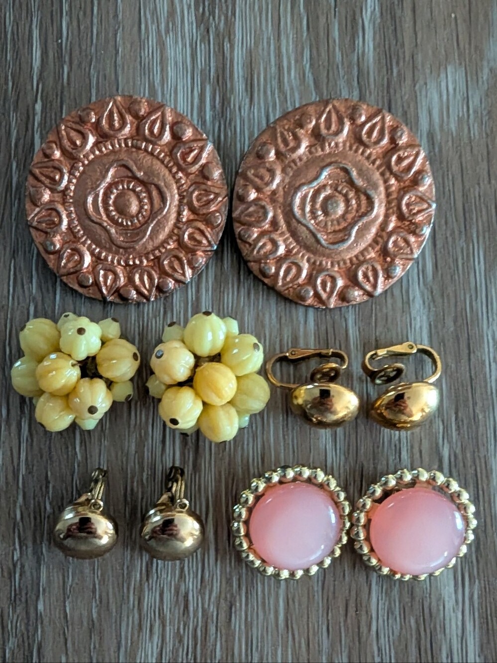 Vintage Gold Tone Clip On Earring Collection-West German, Aztec, Domes, Buttons